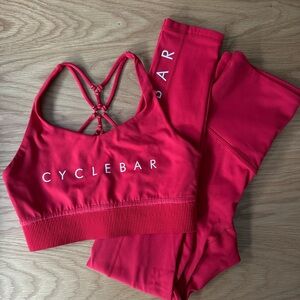 CycleBar Vibrant Red Sports Bra and Leggings